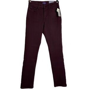 NYDJ Sheri Slim High Rise Straight Leg Stretch Jeans Burgundy Jeans Denim 2